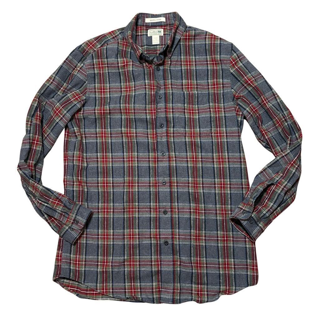 L.L.Bean Flannel Shirt Mens L Tall Slightly Fitted Plaid Button Down Cotton​​
